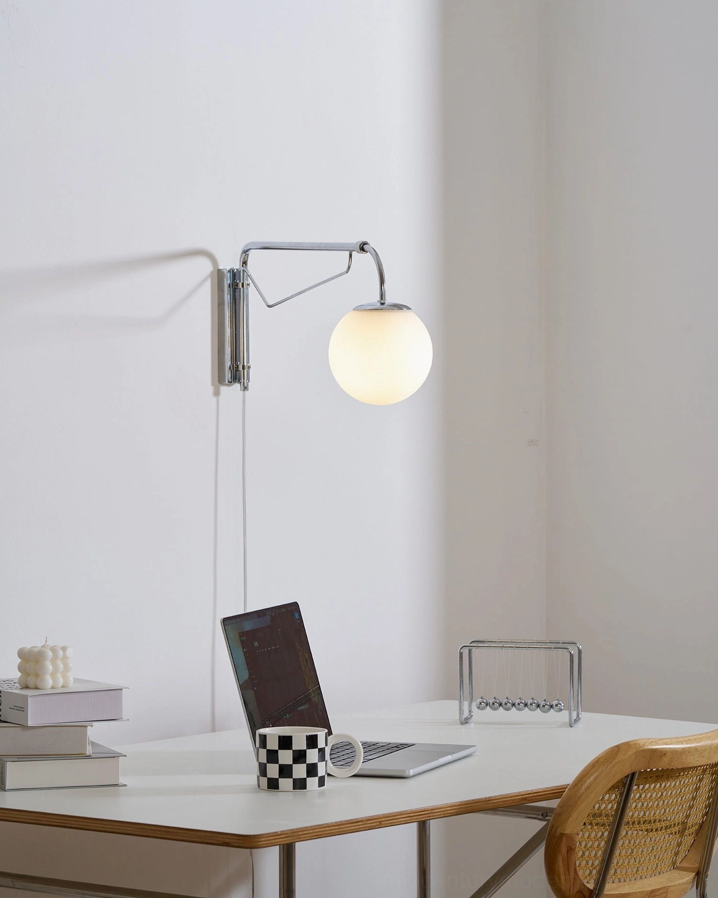 Minimalist design swing arm wall sconce metal frame and acrylic shade construction