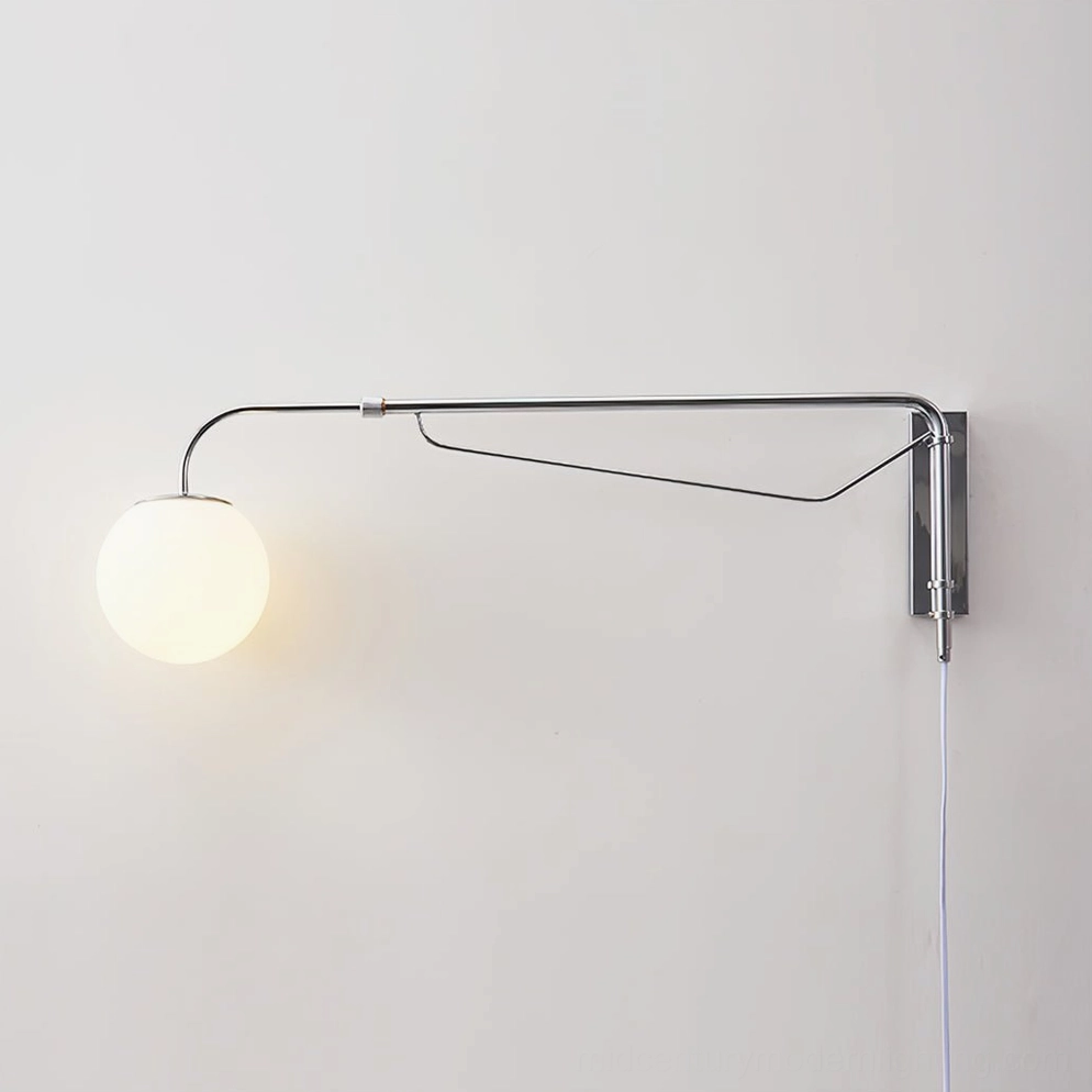 Telescoping wall mount lamp side profile, showcasing industrial metal arm and minimalist design
