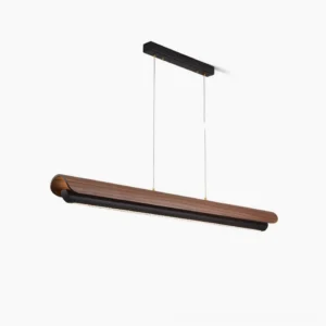Belto linear pendant chandelier walnut wood and black metal minimalist design front view white background