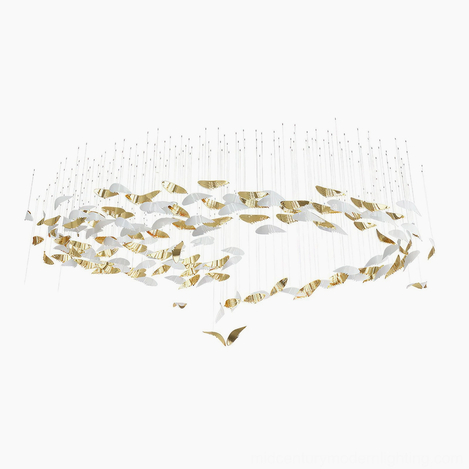 Bennett Wings Chandelier accent detail showing curved glass wing element with metal framework and warm LED light source integration