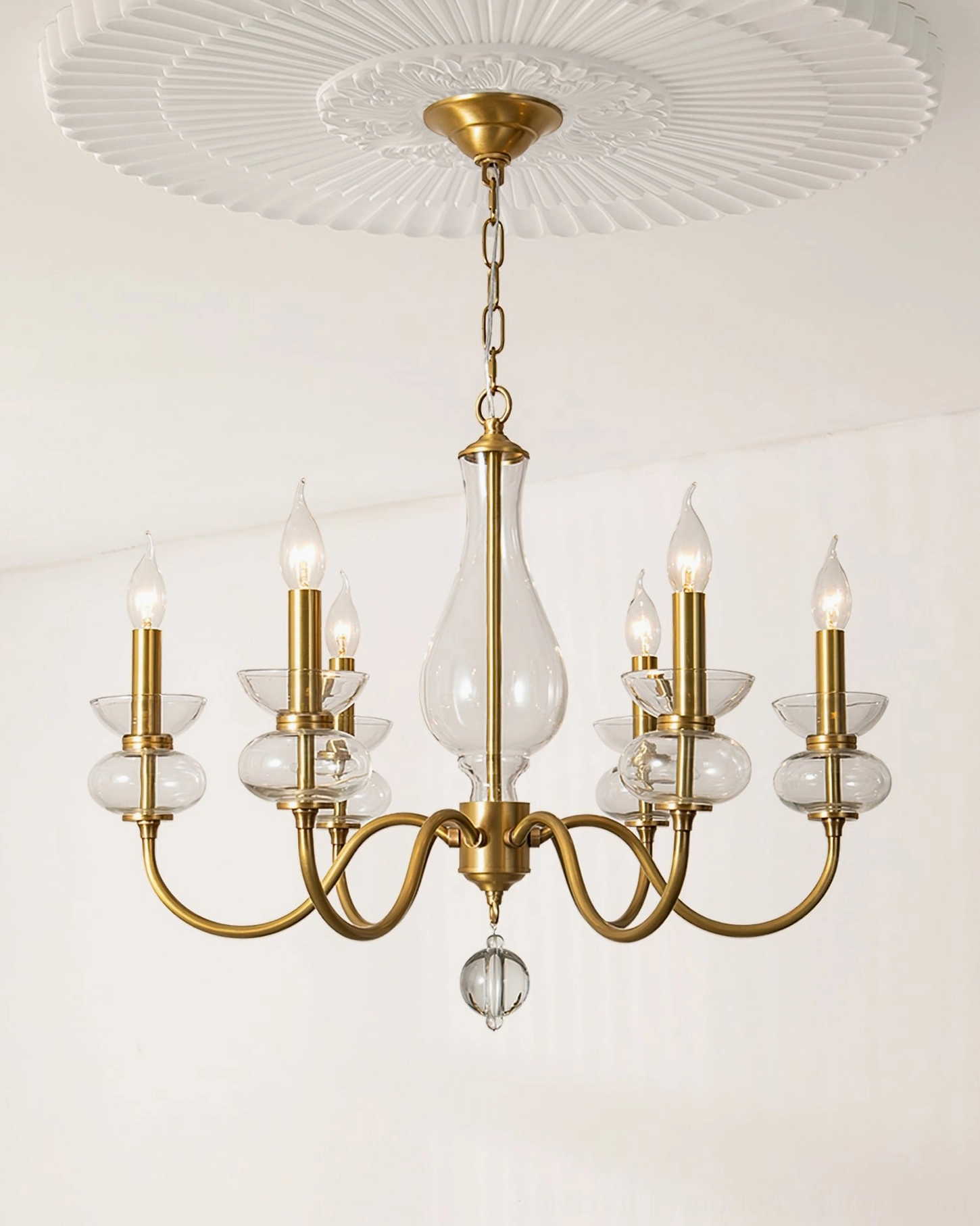 Bergdorf 6-light chandelier overhead angle ceiling fixture fluted decor classic vintage
