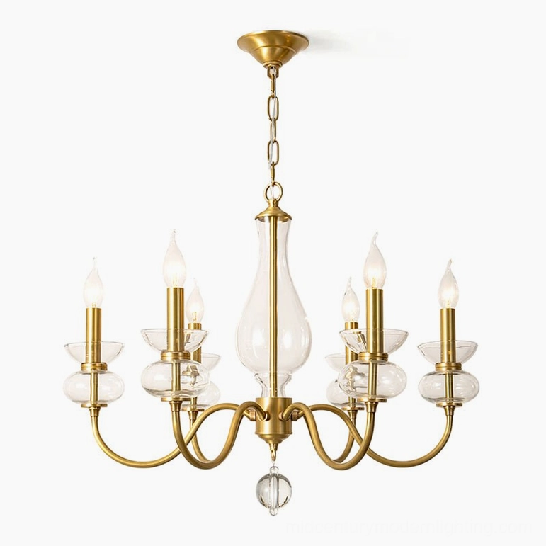 Bergdorf 6-head brass glass chandelier complete fixture 26.8 inch diameter design