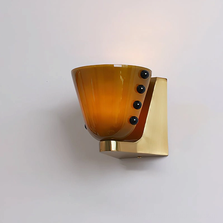 Berries wall sconce in rich green glass with gold brass base, contemporary sculptural lighting piece