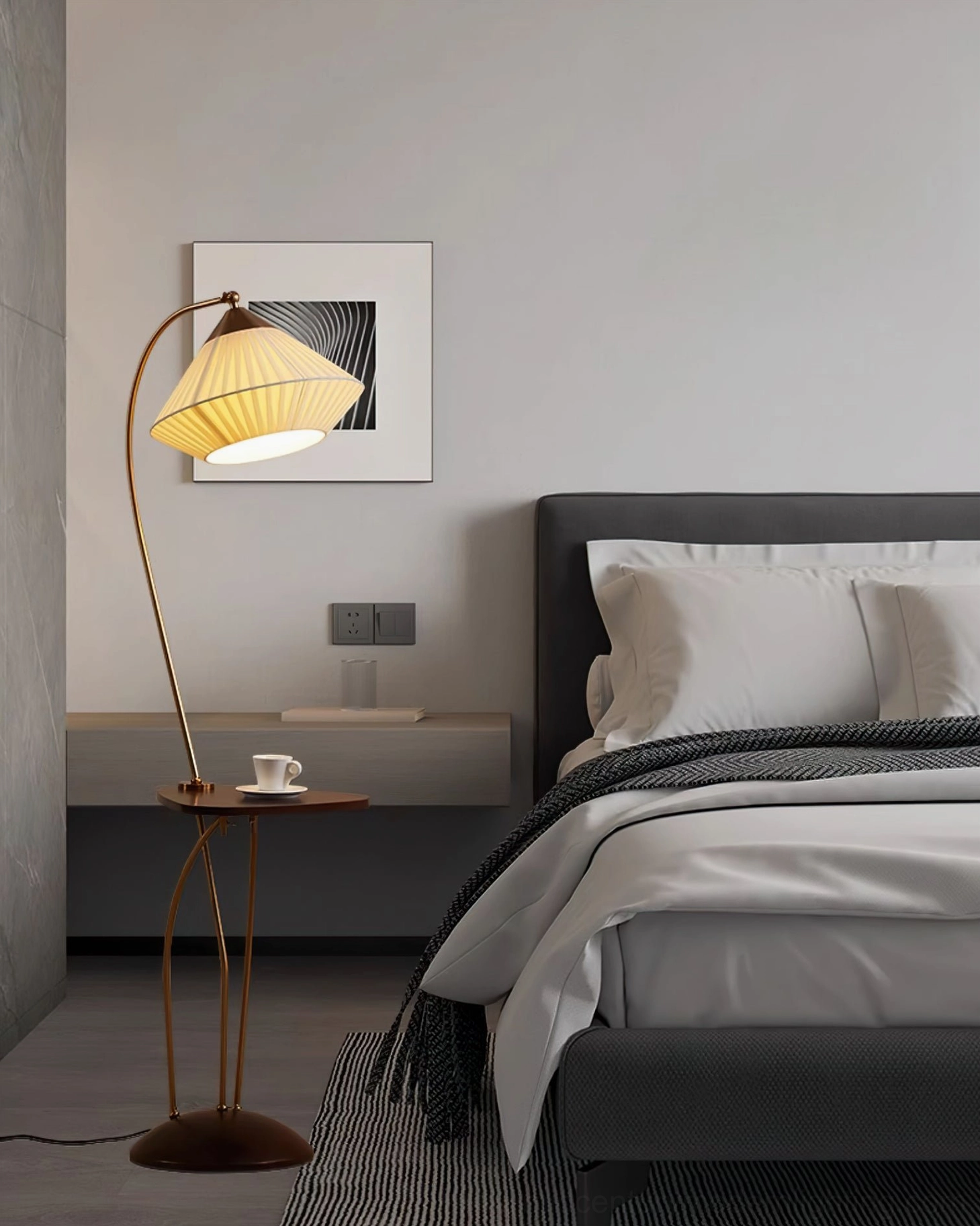 Bertil floor lamp integrated side table surface, practical functionality for reading lamp with attached tabletop