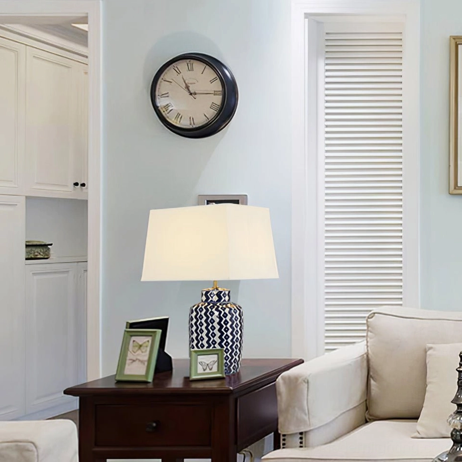 Beryl accent table lamp on dark wood side table in formal living room, demonstrating traditional neutral styling