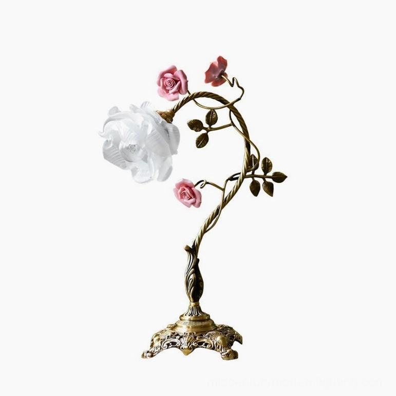 Beulah rose table lamp mid-century modern botanical brass design, complete product view