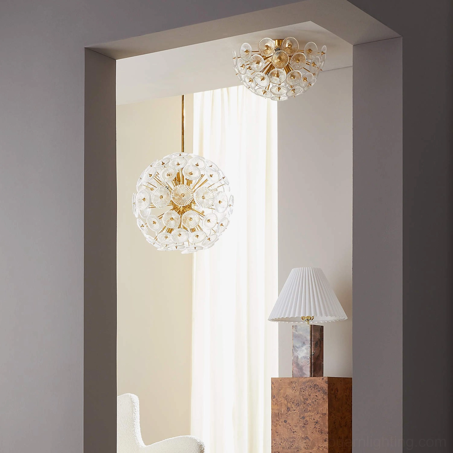 Bianca marble table lamp styled in eclectic interior design with complementary decor accessories