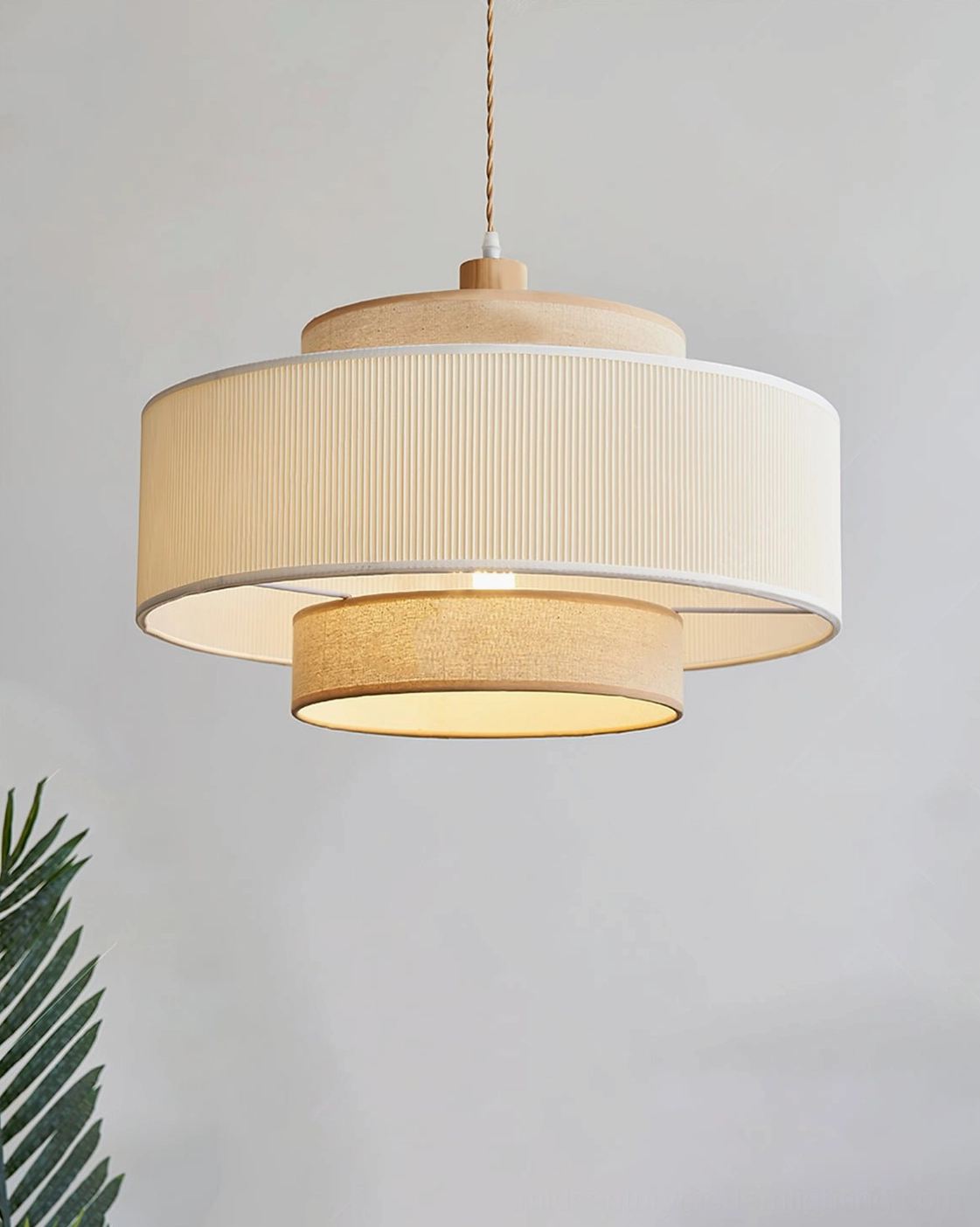 Bianella mid-century modern pendant lamp three-quarter angle view highlighting japandi minimalist silhouette