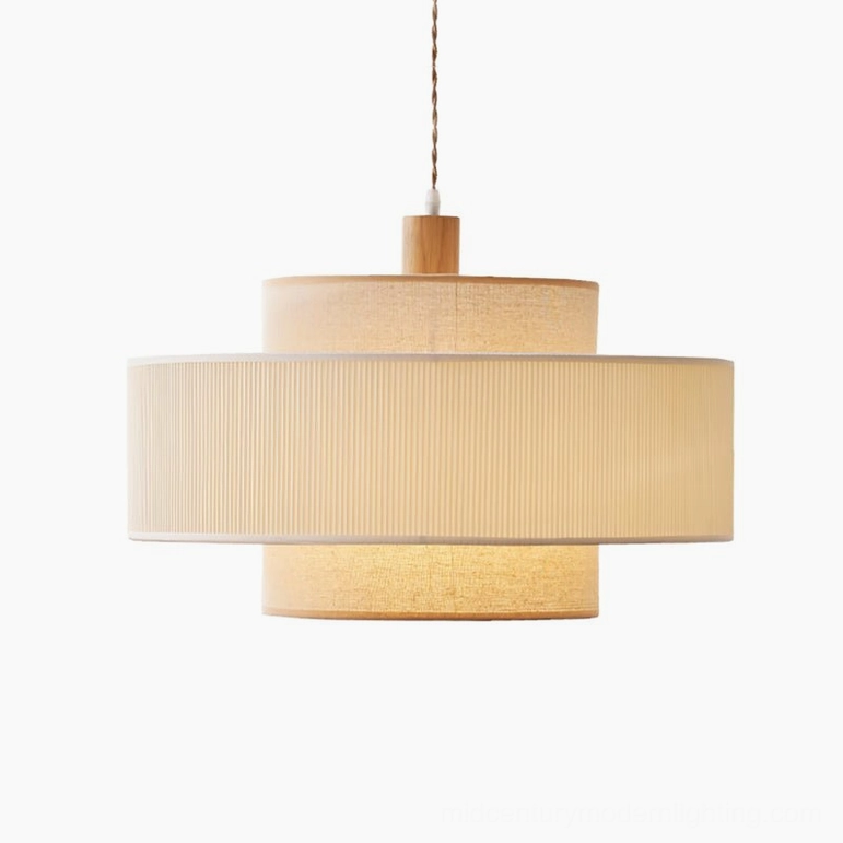 Bianella dual-layer pendant lamp in minimalist setting showing warm neutral tones and organic wood elements