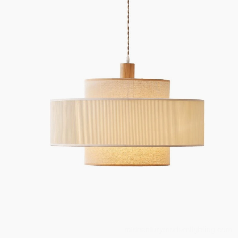 Bianella layered pendant lamp showing architectural pleated construction and suspension wire detail