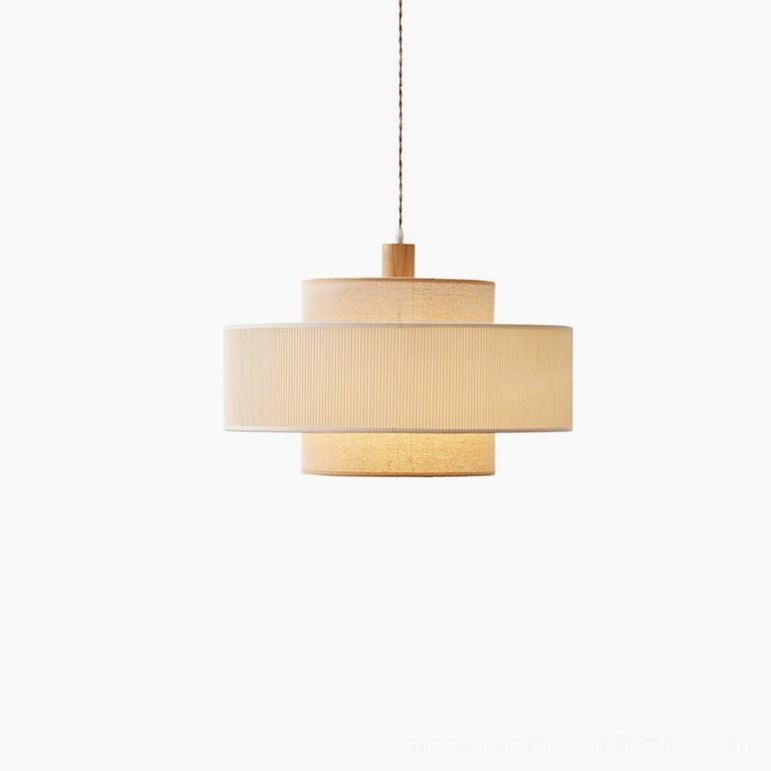 Bianella pendant lamp small size variant (40cm diameter) showing compact japandi design with warm linen shade