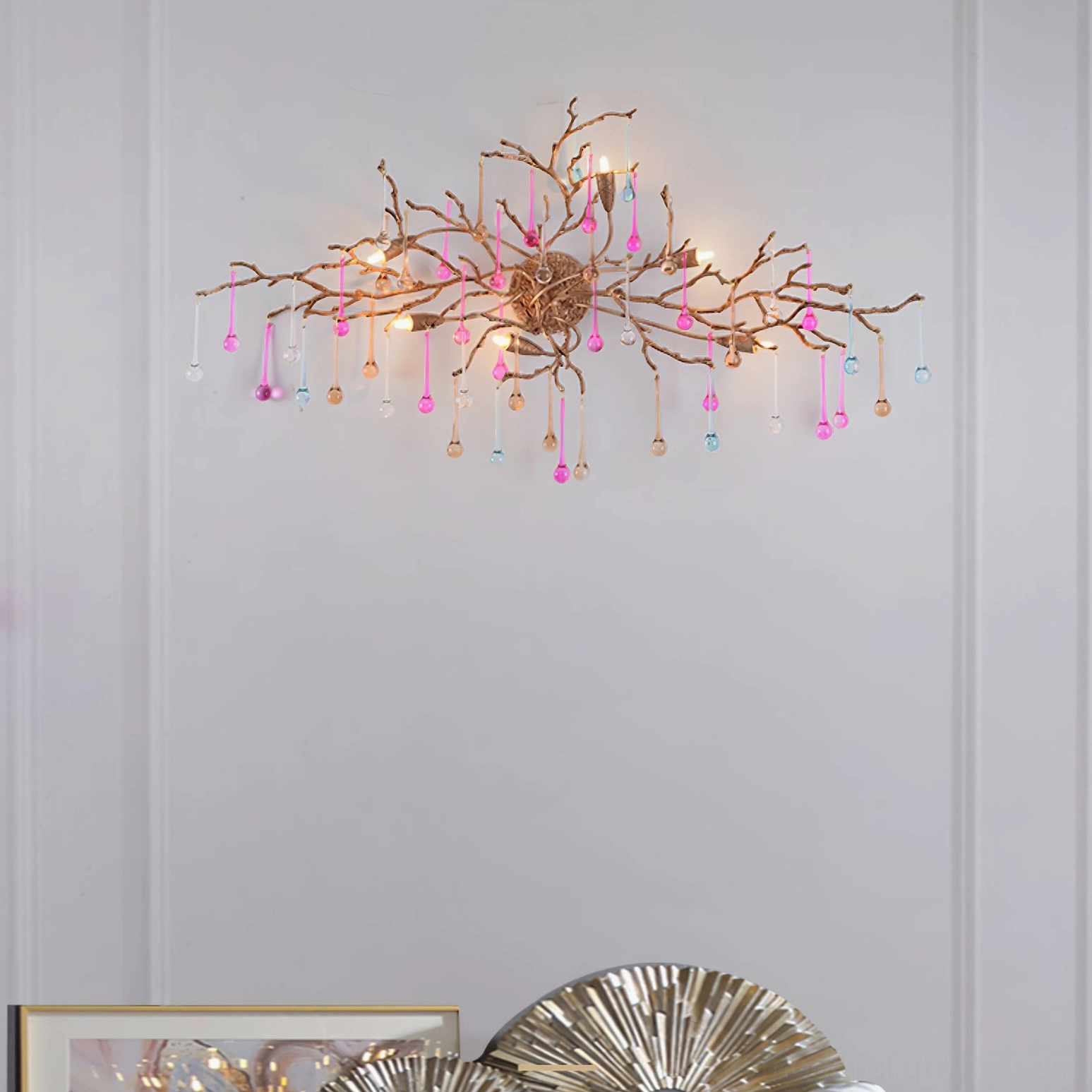 Bijout brass branch wall lamp architectural detail shot showing metalwork craftsmanship