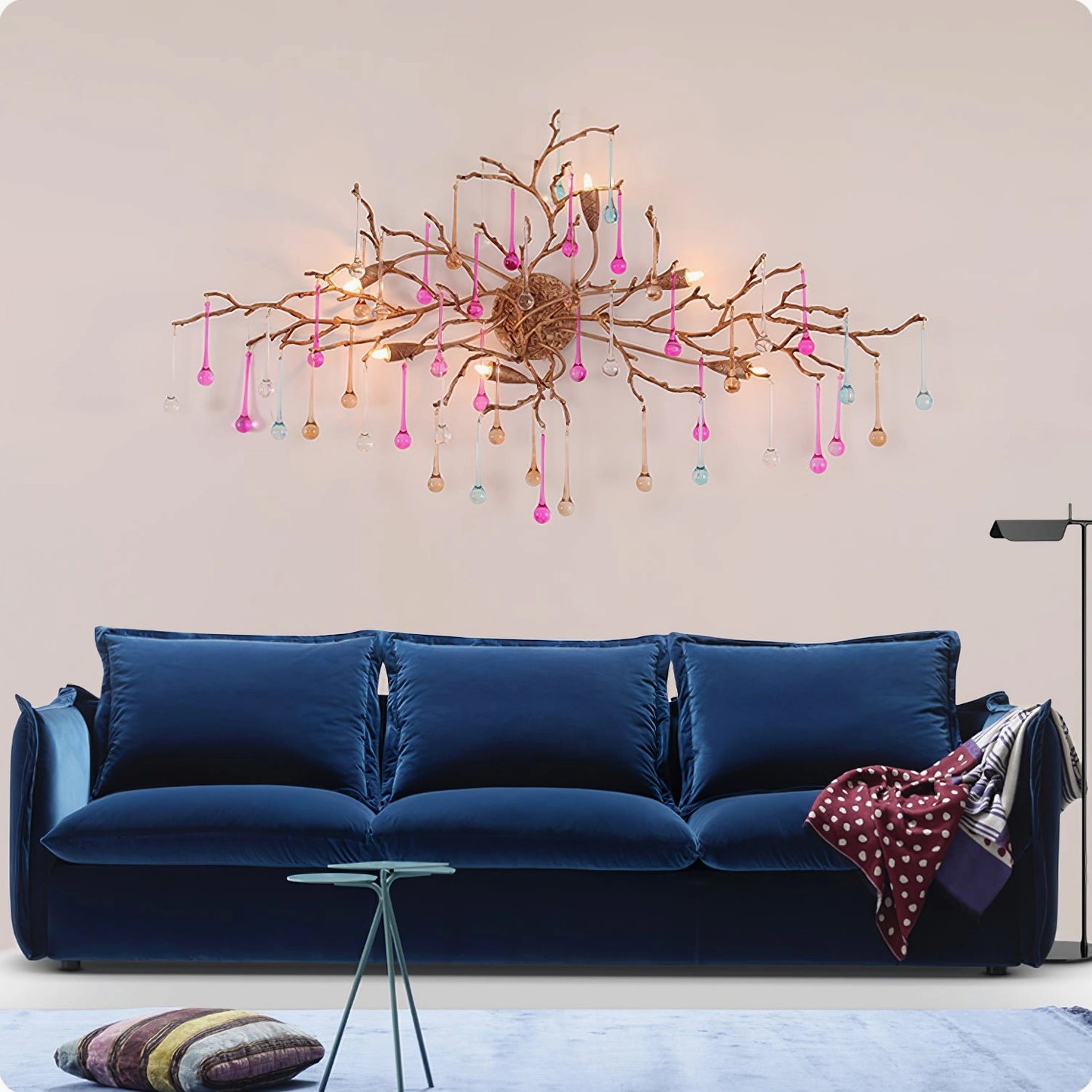 Bijout wall lamp clear glass pendants showcasing light refraction and diffusion