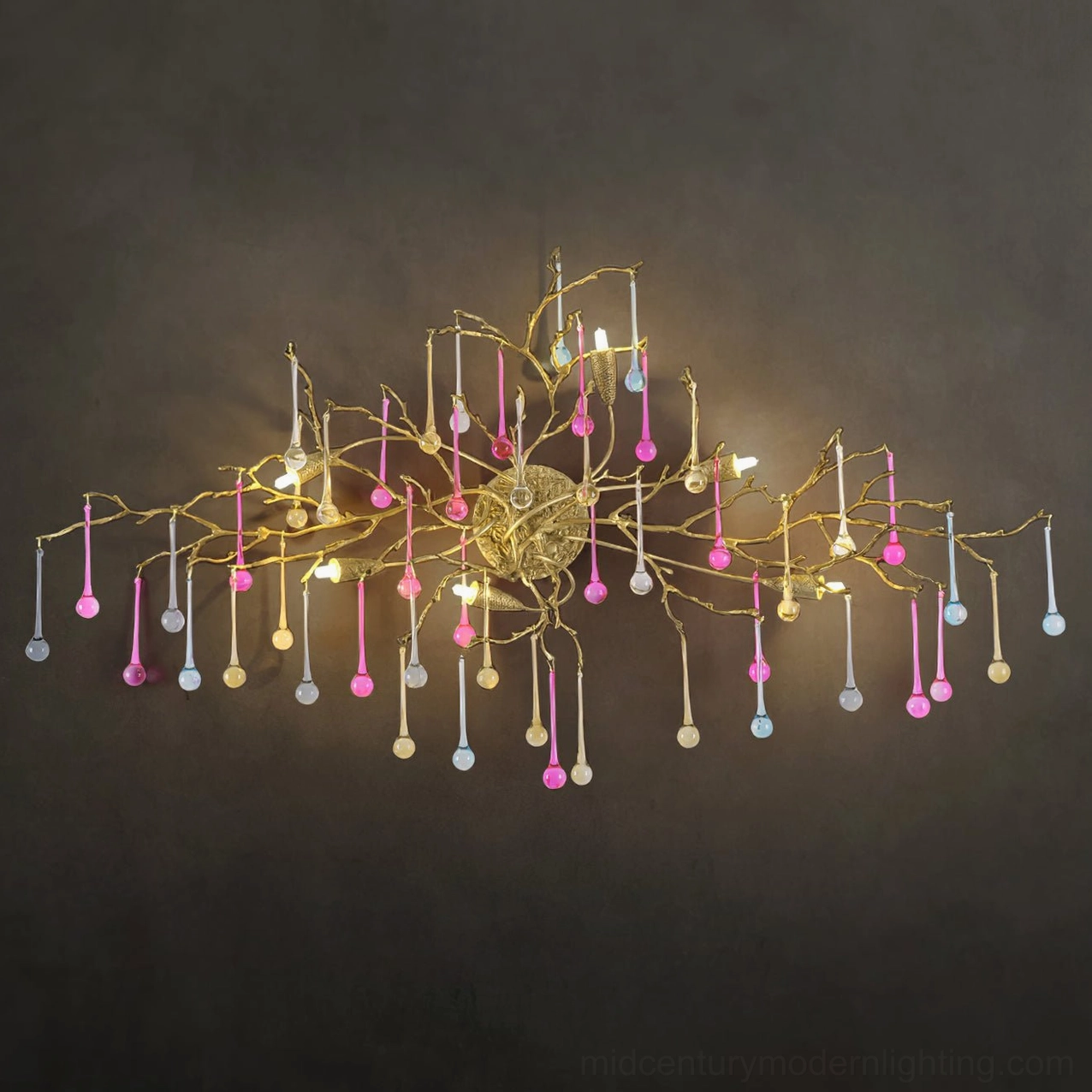 Bijout wall lamp full collection with all colored glass pendant options, studio background