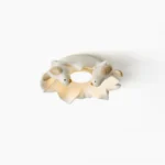 Bilal Bird ceramic ceiling light top-down view showing dual bird figurines on flower-shaped frame with off-white matte finish