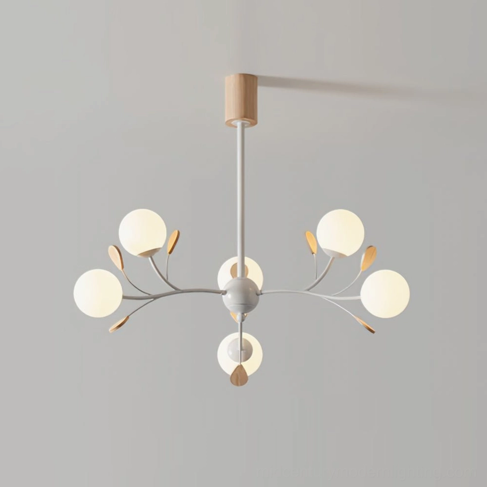 Birdle Branch Chandelier 6-head configuration as room focal point in minimalist Scandinavian space
