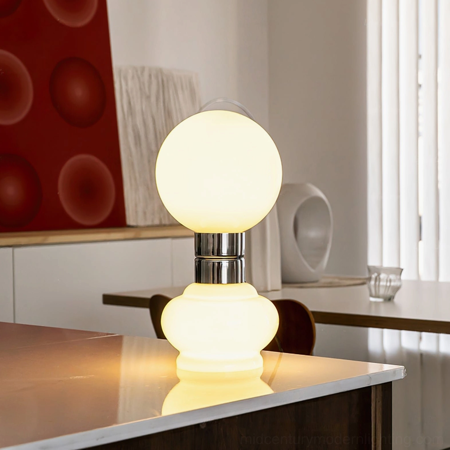 Birillo table lamp low angle view modern dining counter cozy minimalist setup
