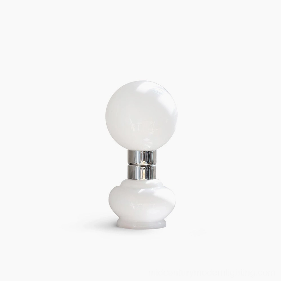 Birillo modern table lamp white opal glass chrome base frontal studio view