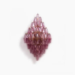 Biscayne polyhedral glass wall sconce with pink and gold finish, front view showcasing geometric faceted glass design