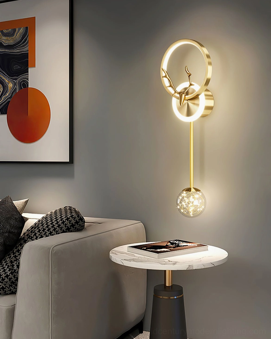 Black antler wall sconce with three-color LED technology, modern nordic style lighting fixture