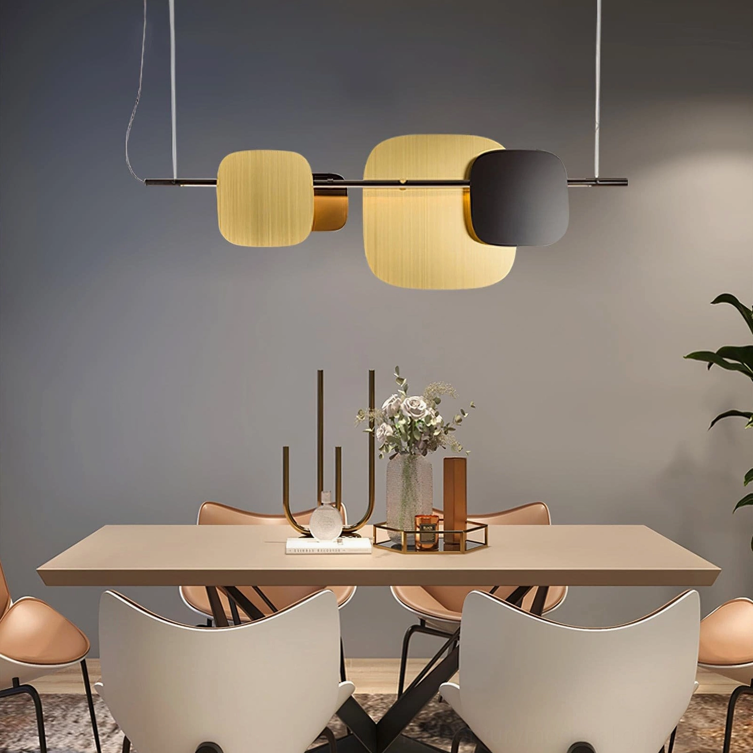 Satin black and gold modern pendant light fixture displaying contemporary minimalist design aesthetic