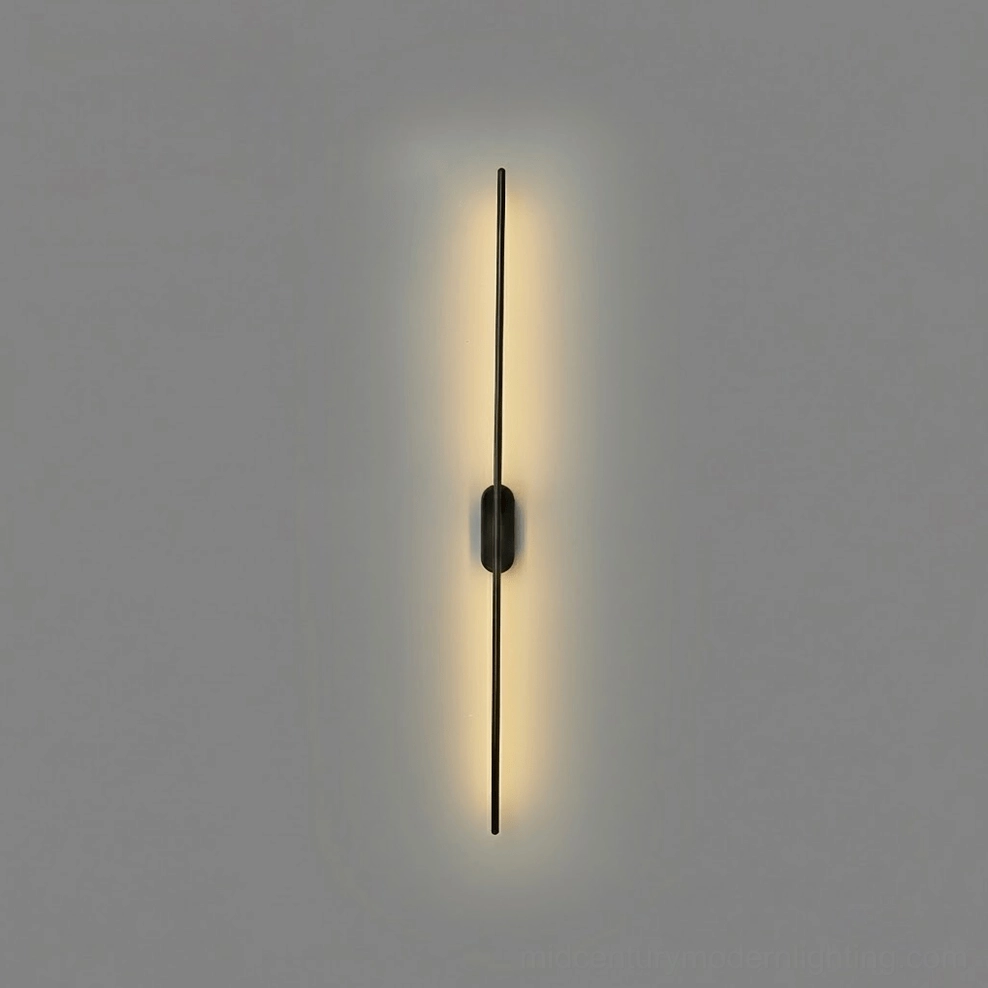 Matte black linear wall lamp flat lay minimalist design