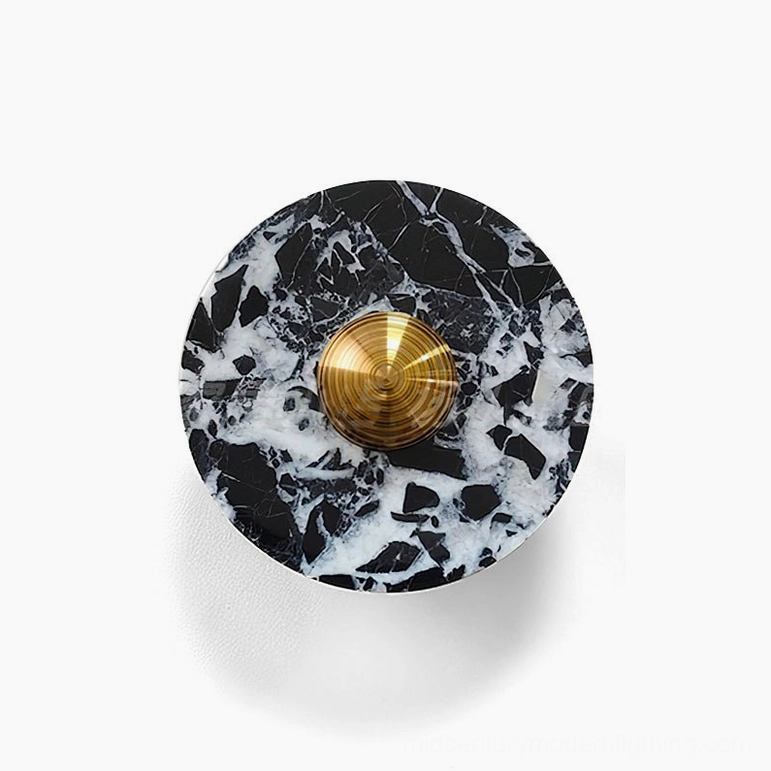 Black and gold marble geometric wall lamp demonstrating mid-century modern design principles