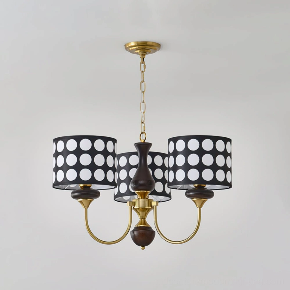 Black polka dot chandelier full product shot showing complete design aesthetic and proportions