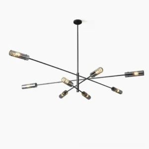 Matte black sputnik chandelier overhead flat lay view modern minimalist design