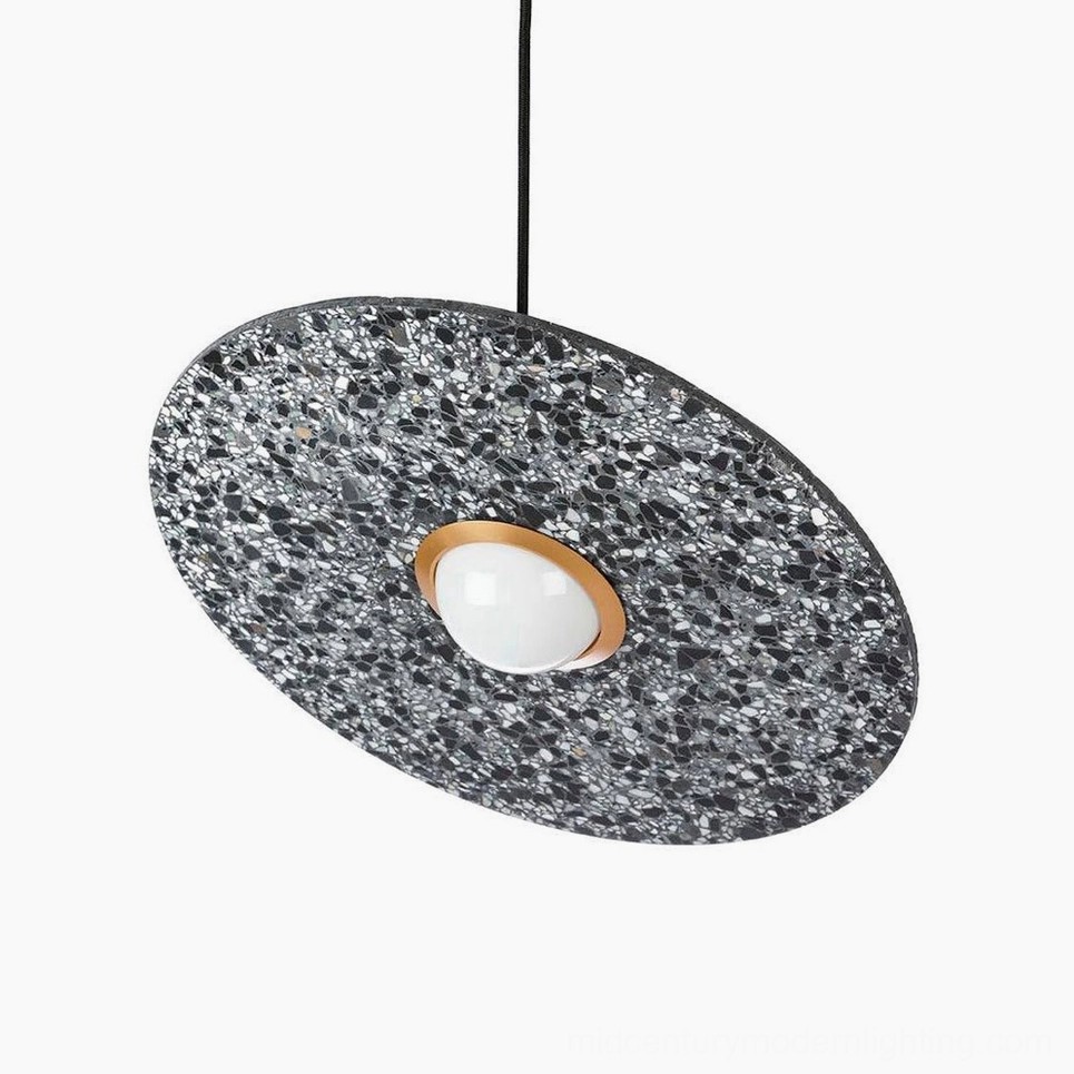Black terrazzo pendant light modern minimalist design overhead view