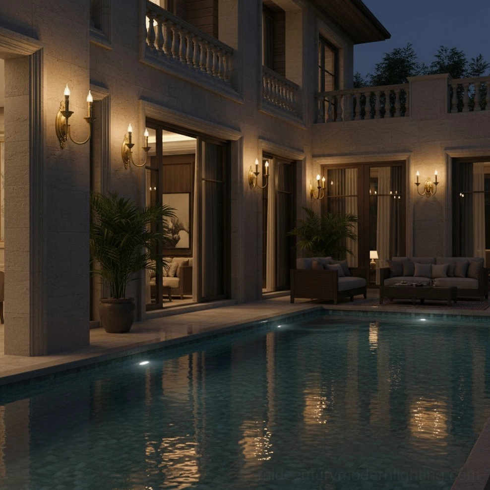 Blair brass candle wall sconce installed as paired fixture in traditional residential interior design setting