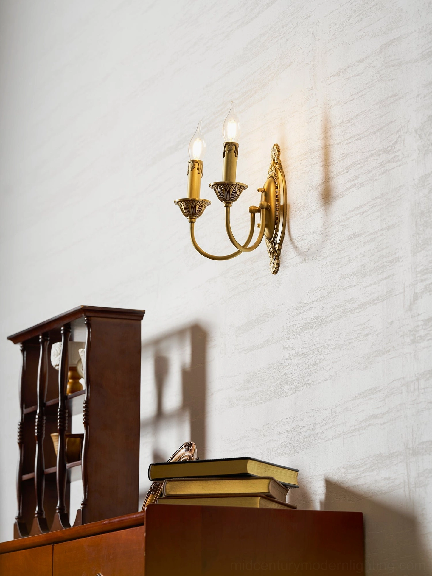 Compact Blair brass candle sconce installation guide showing wall mount and bracket assembly