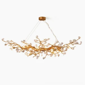 Bloom Branch Chandelier overhead view showing brass framework with crystal glass accents in antique bronze finish