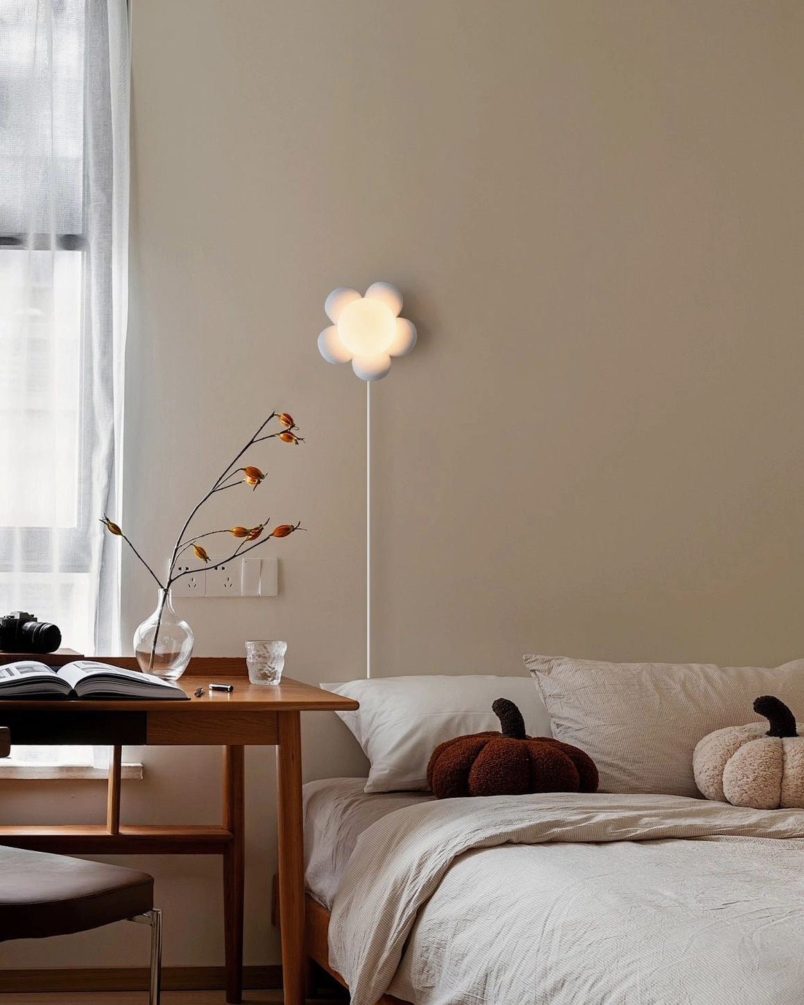Bloom white flower wall lamp bedroom cozy study desk workspace ambient lighting design