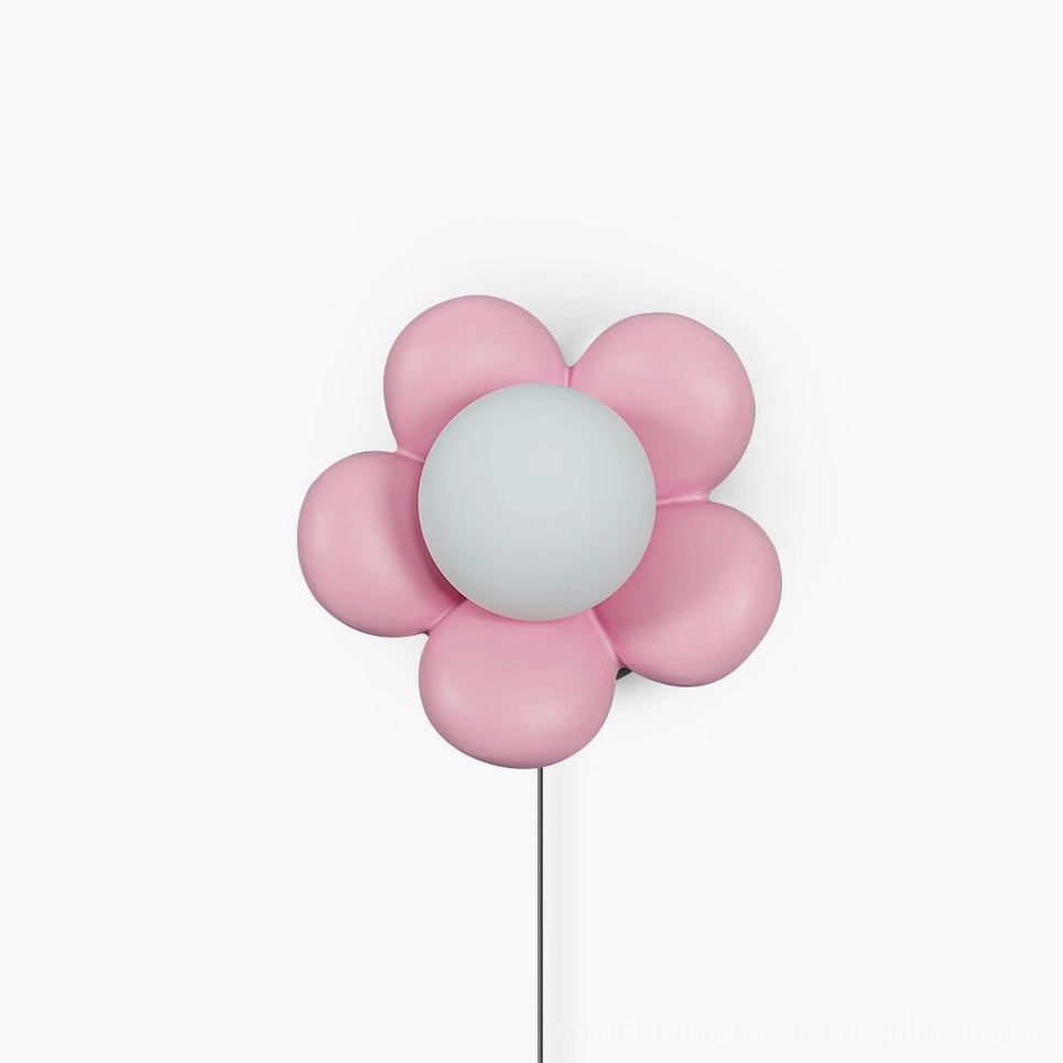 Bloom ceramic flower wall lamp overhead view white frosted glass petals with wooden base modern minimalist design