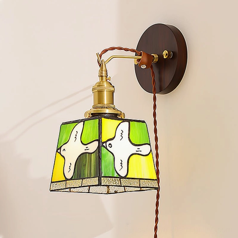 Blue model stained glass peace dove wall lamp showcasing color variant and full fixture design