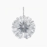 Blum Flower Glass Chandelier with ruffled clear glass shades and polished metal frame on white background