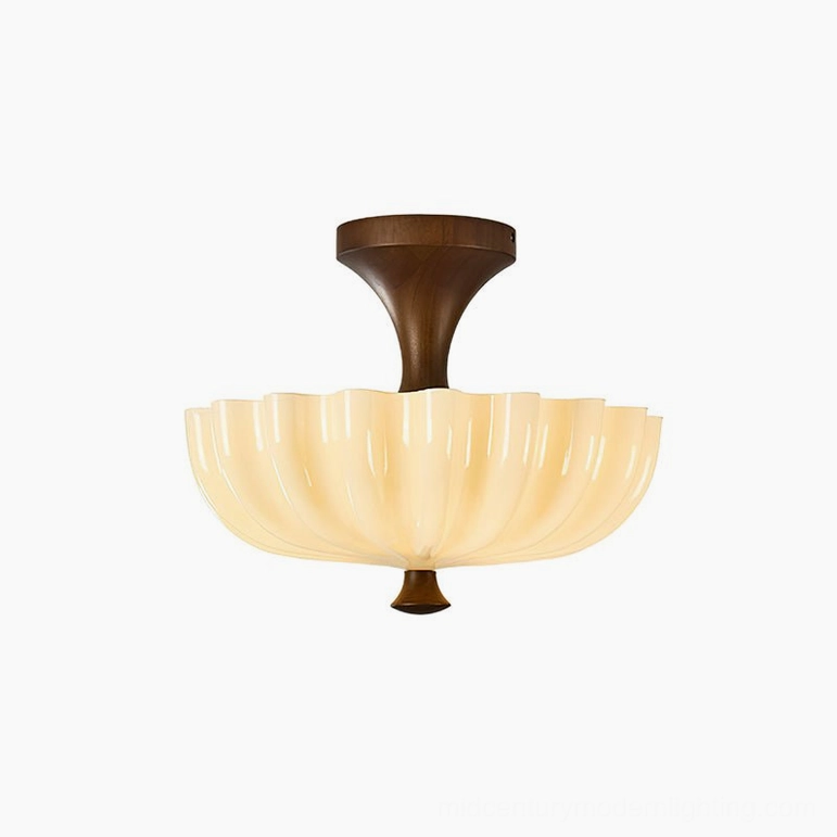 Bofea vintage-inspired ceiling lamp showcasing organic glass shade craftsmanship and wood mounting details