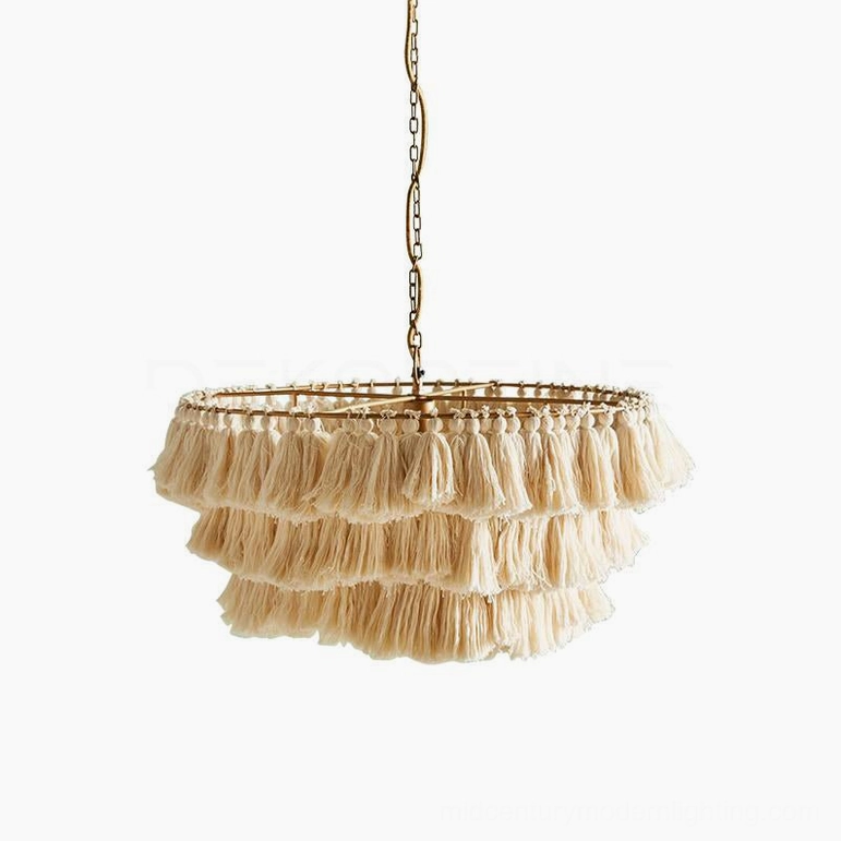 Complete bohemian tassel chandelier lighting solution with three E27 bulbs and adjustable chain options