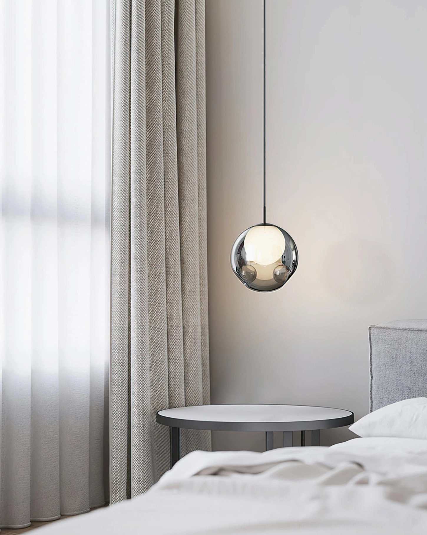 Bokt smoked glass pendant lamp contemporary bedroom interior design window light