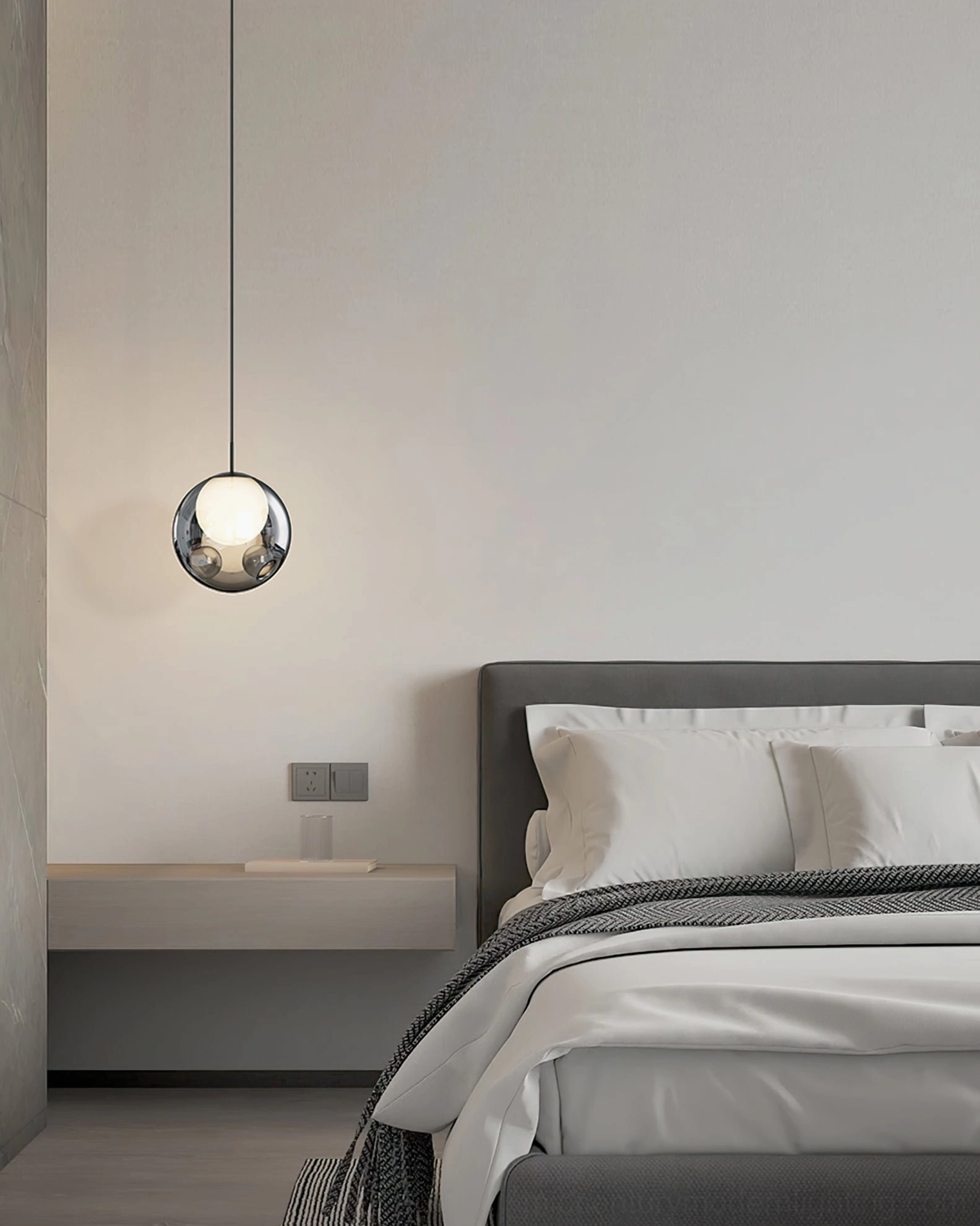 Bokt globe pendant lamp architectural detail smoked glass shade modern lighting