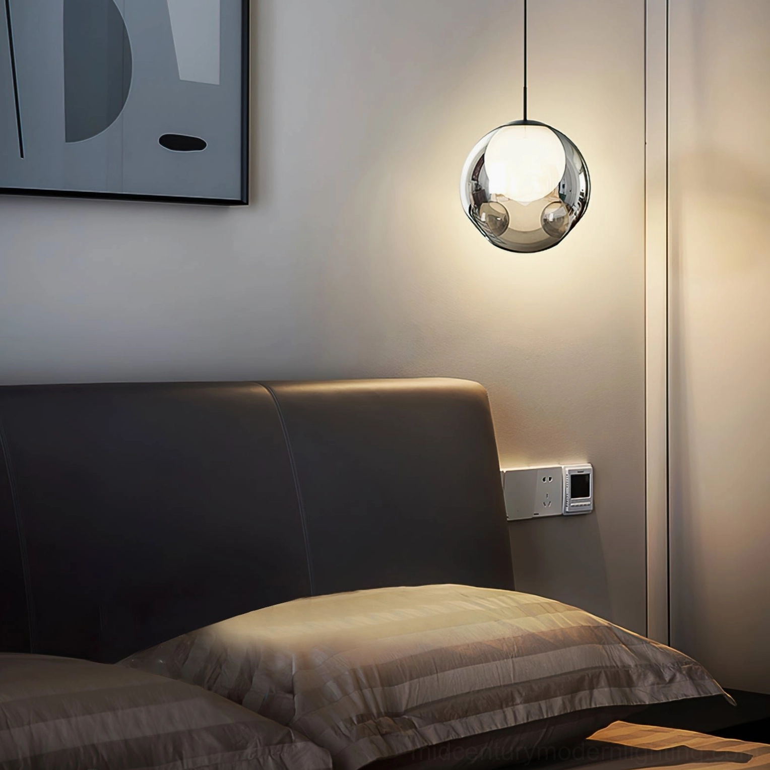 Bokt smoked glass globe pendant lamp full room setting interior design showcase