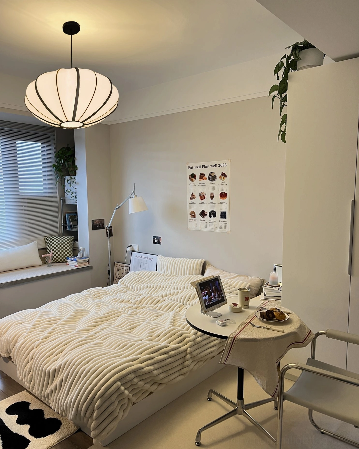 Bombori pendant light with off-white shade, interior design styling detail