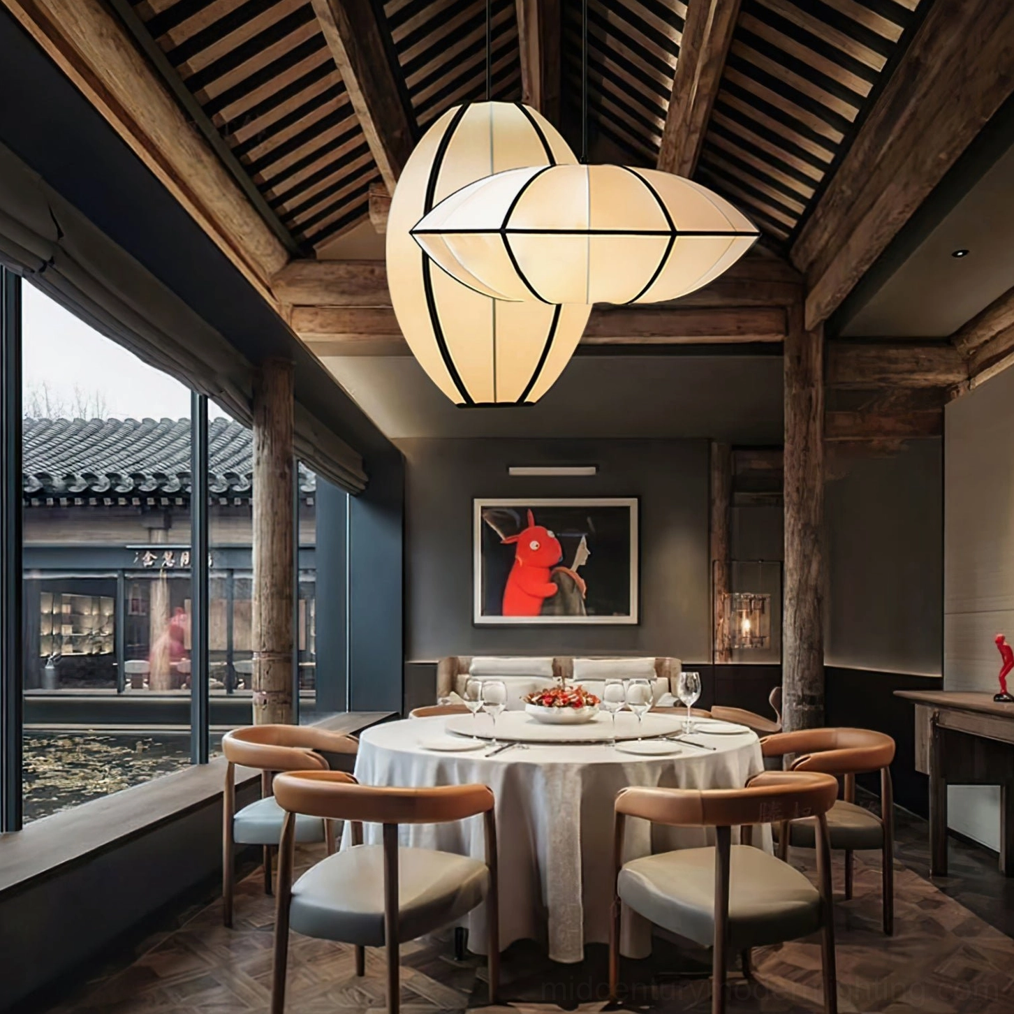 Bombori pendant light with elegant oval fabric construction, product detail
