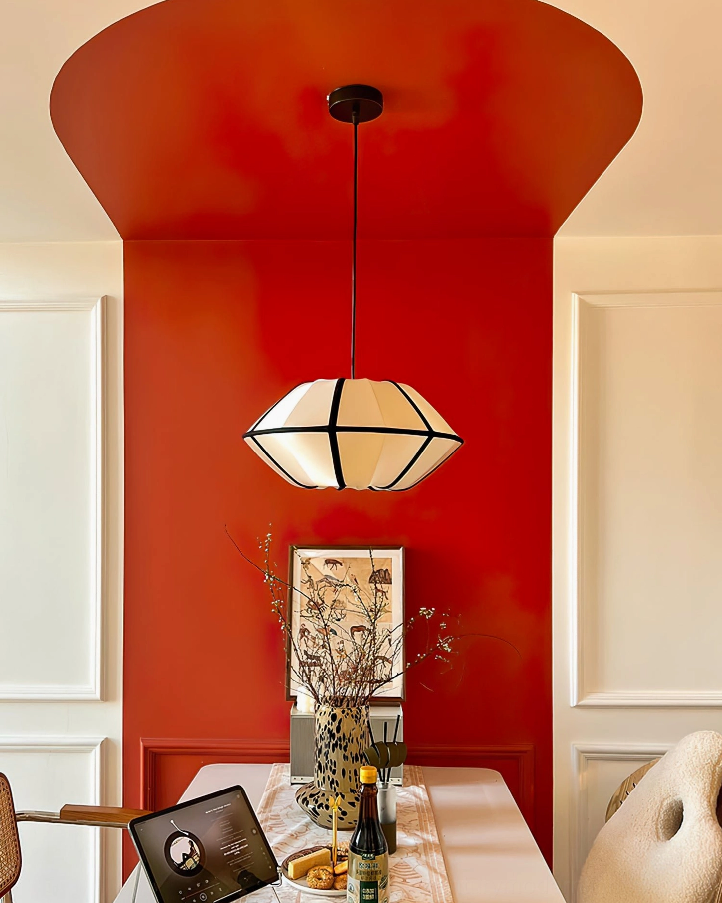 Bombori pendant light installation in contemporary home interior space