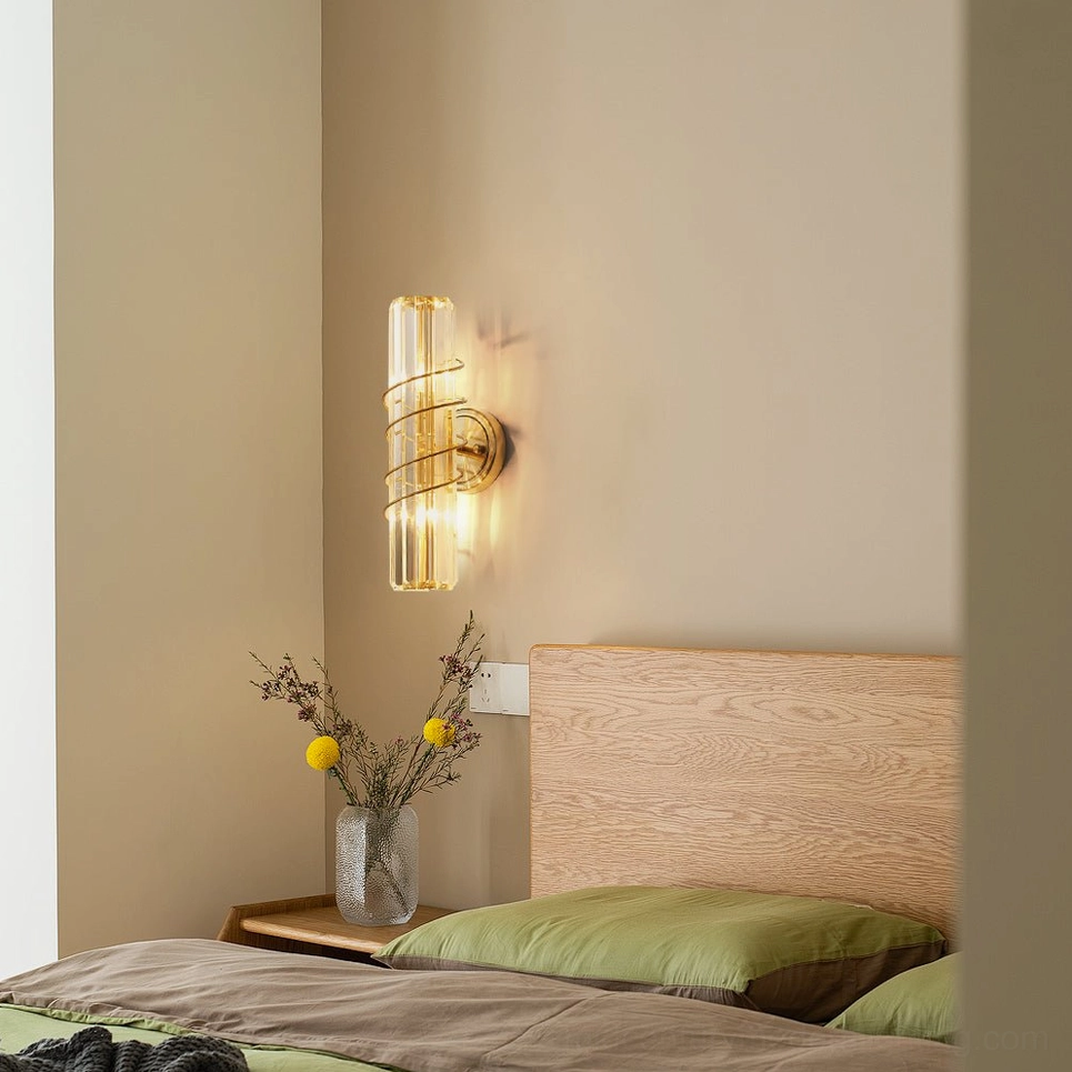 Bonnington wall sconce in modern bedroom bedside setting with minimalist decor