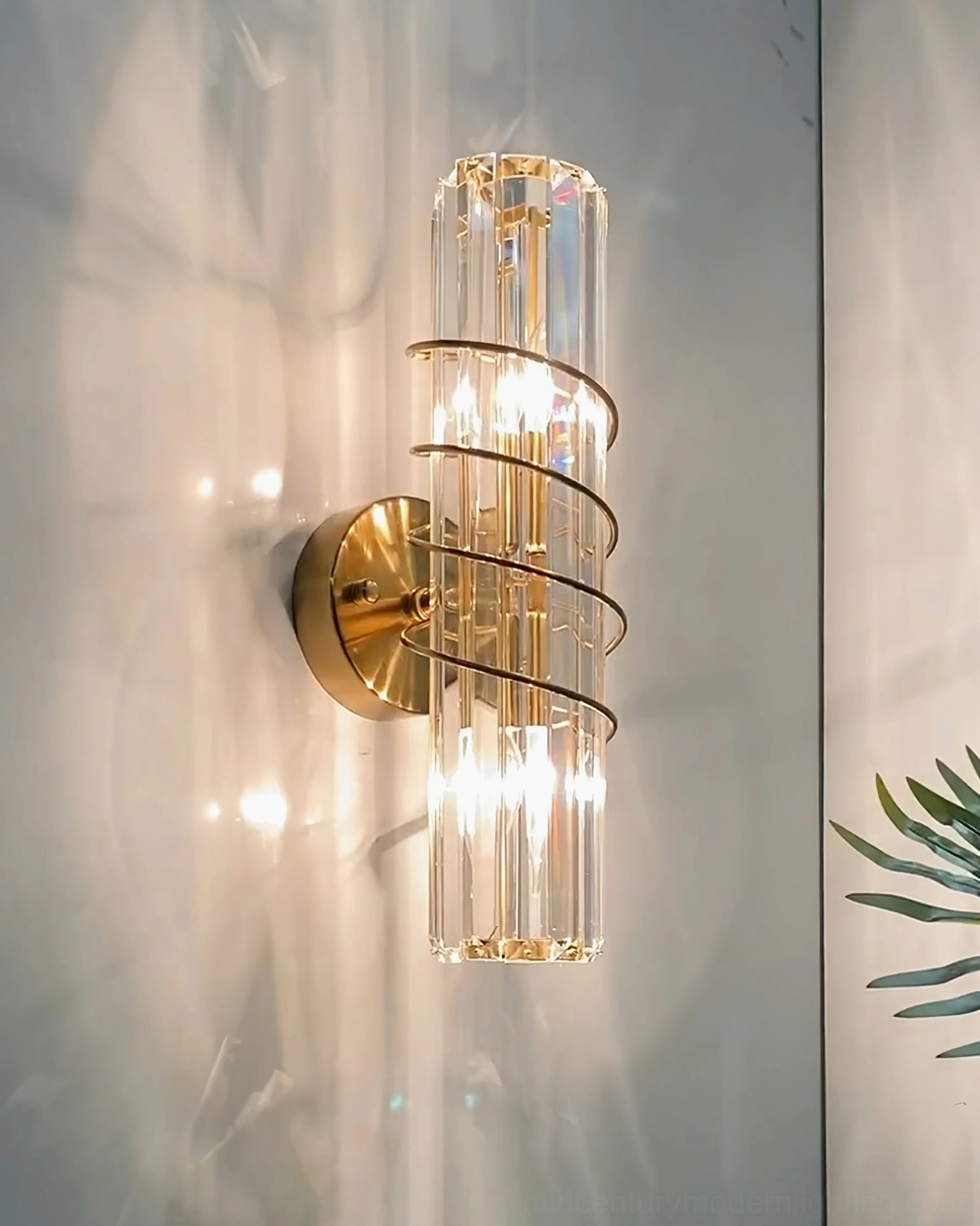 Bonnington brass gold crystal wall lamp architectural view in interior setting
