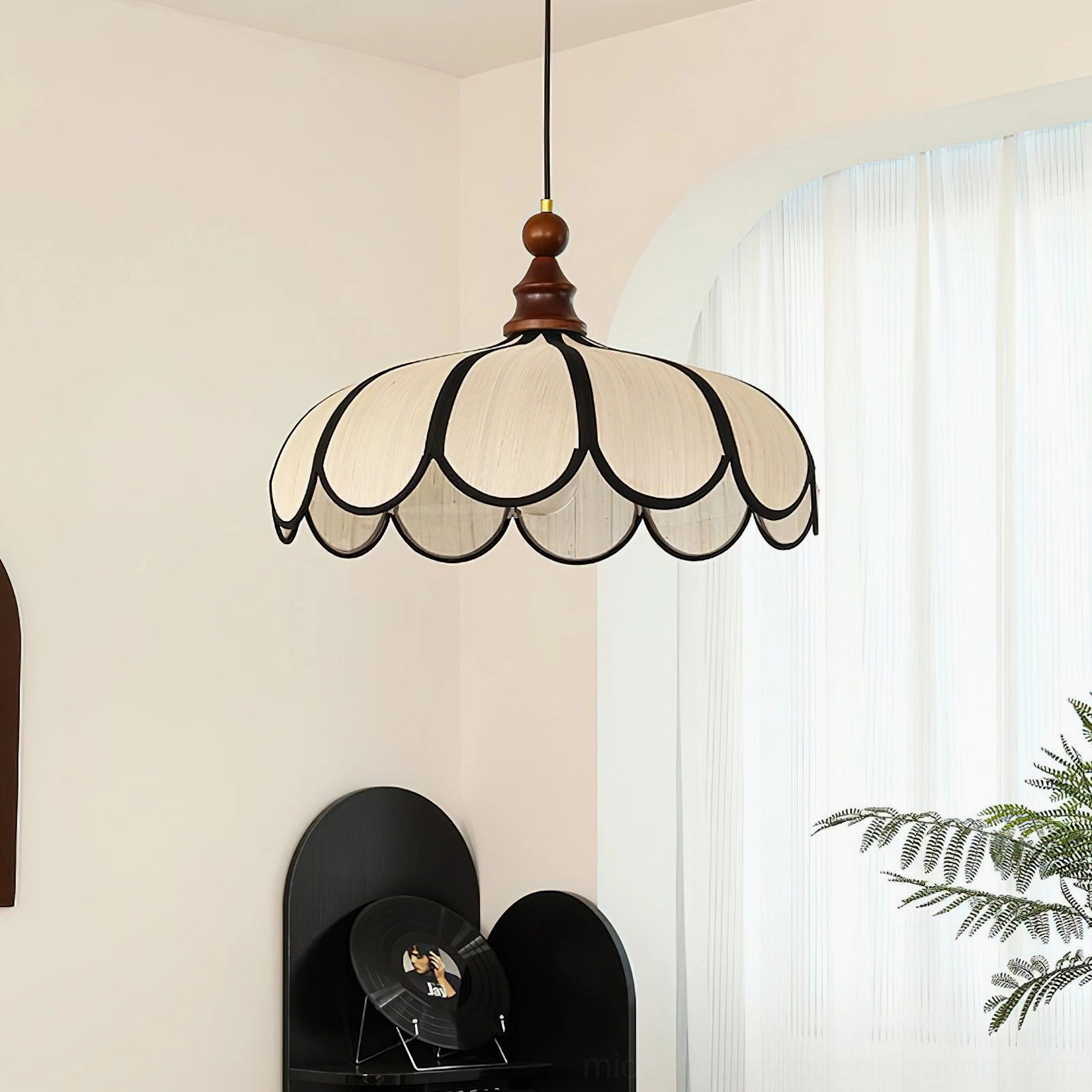 Botan natural abaca fiber pendant light showing organic texture variations, artisanal quality