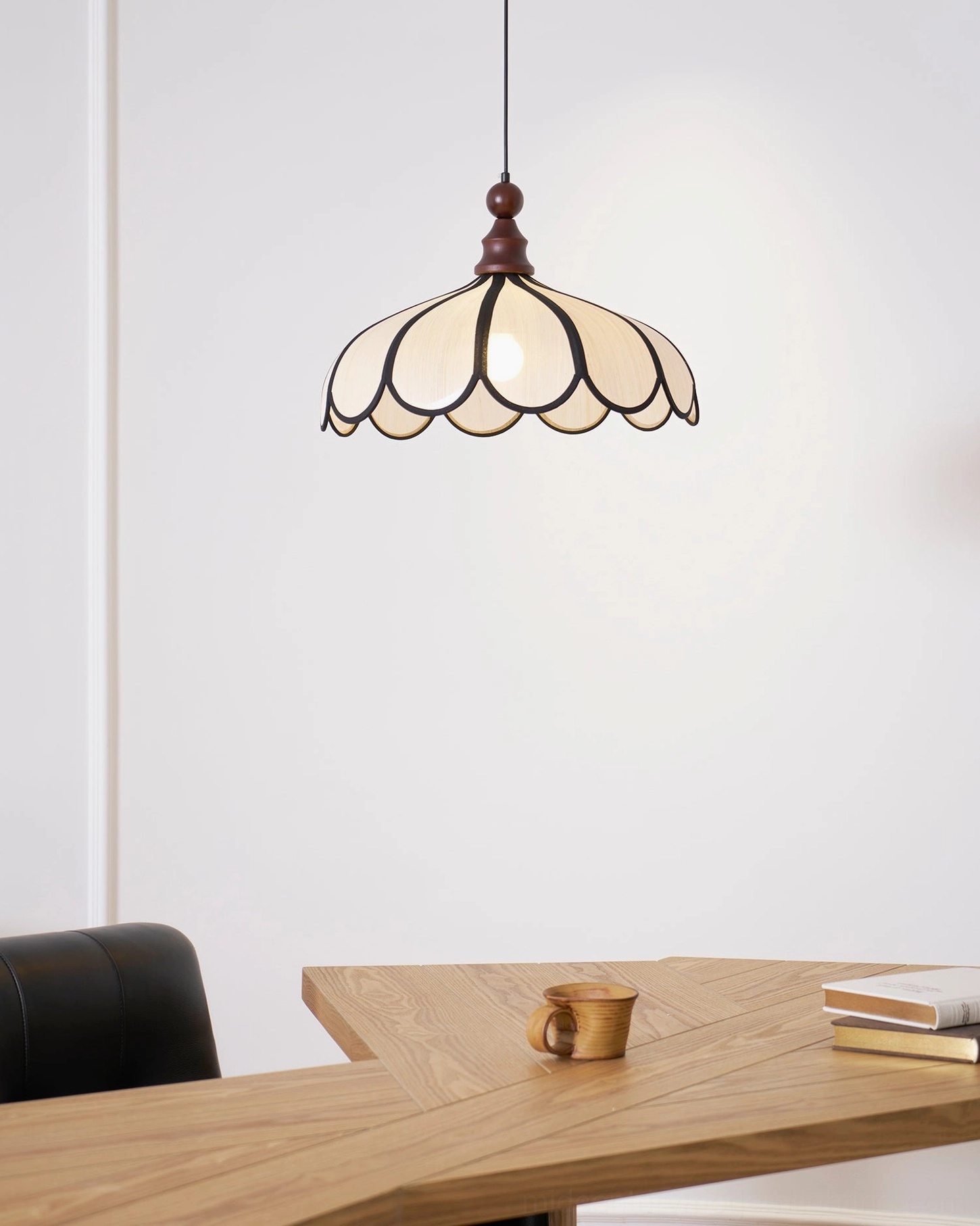 Botan natural fiber scalloped pendant light, organic handcrafted design aesthetic