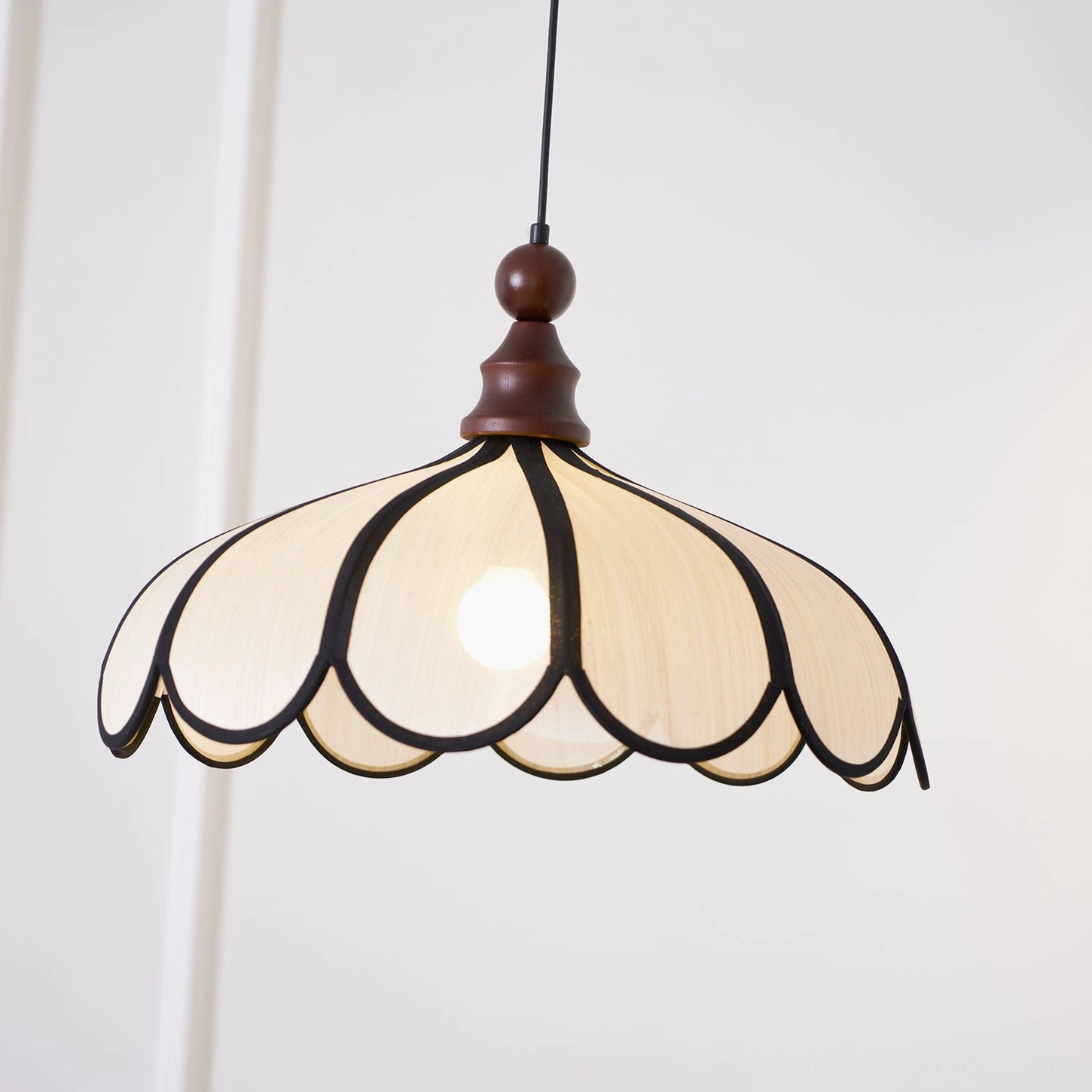 Botan pendant light warm glow illumination, walnut wood and abaca fiber warm lighting